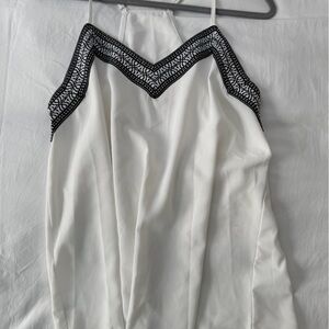 White Skirt with Black Lace Trim - Elegant Women's Skirt